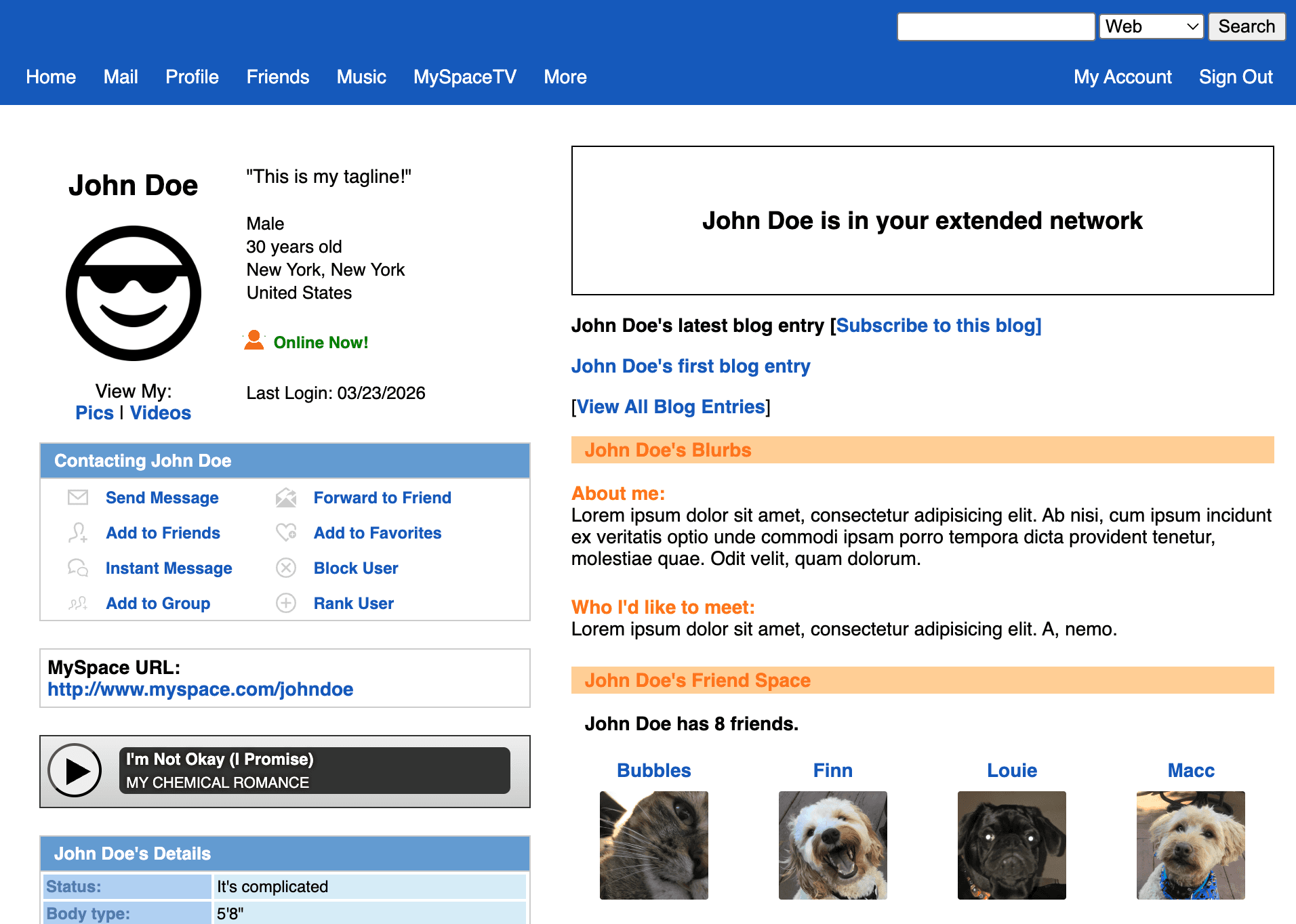 Responsive Myspace Profile